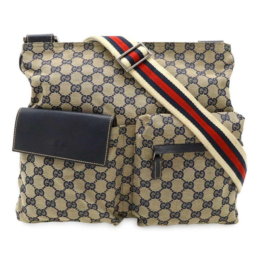 Gucci GG Canvas Sherry Crossbody Bag Leather Beige Cream Navy Blue Red